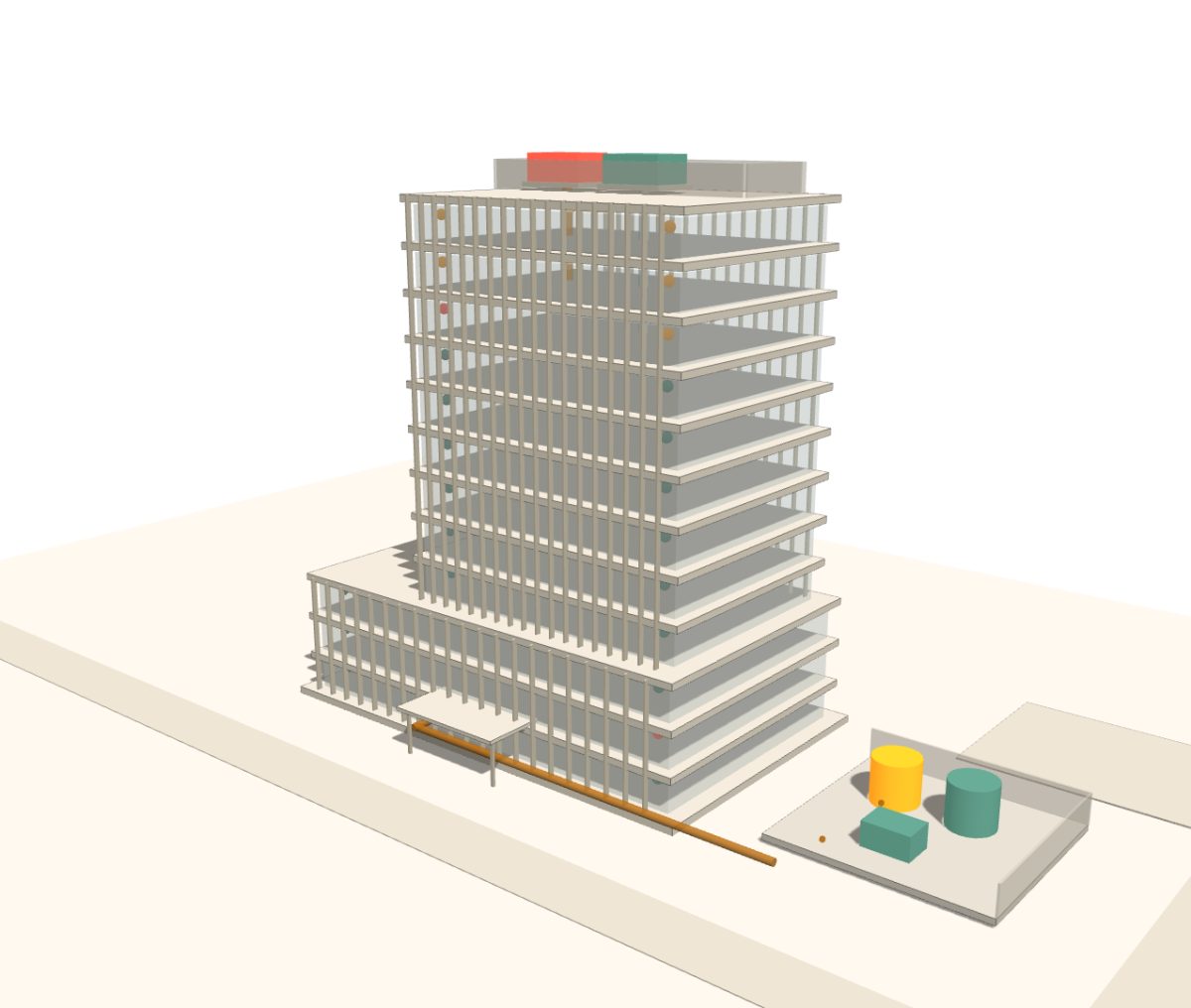 Screenshot of the Estate Twin: a 3D block with lit sensor points and a work-order panel