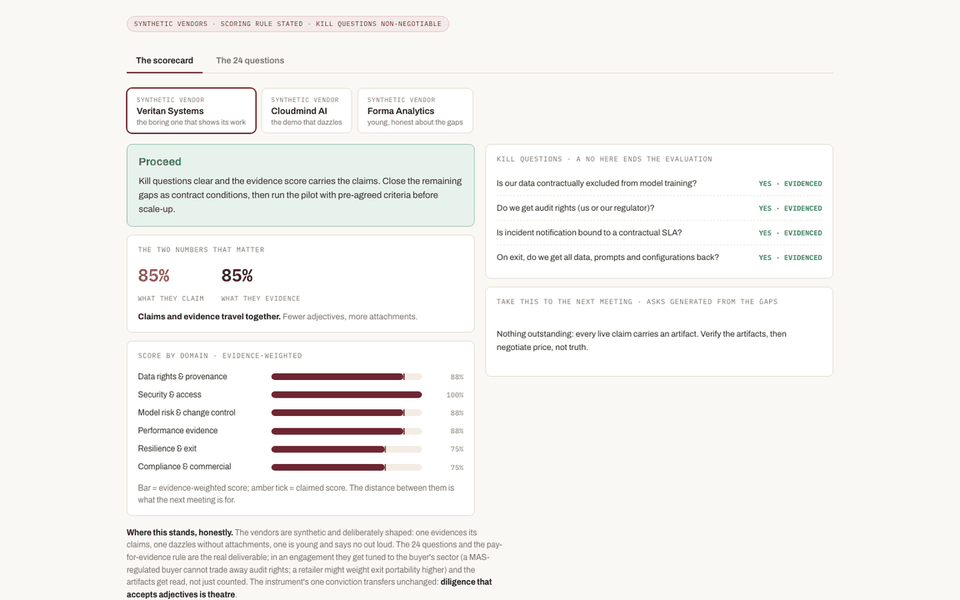Vendor scorecard with evidence gaps