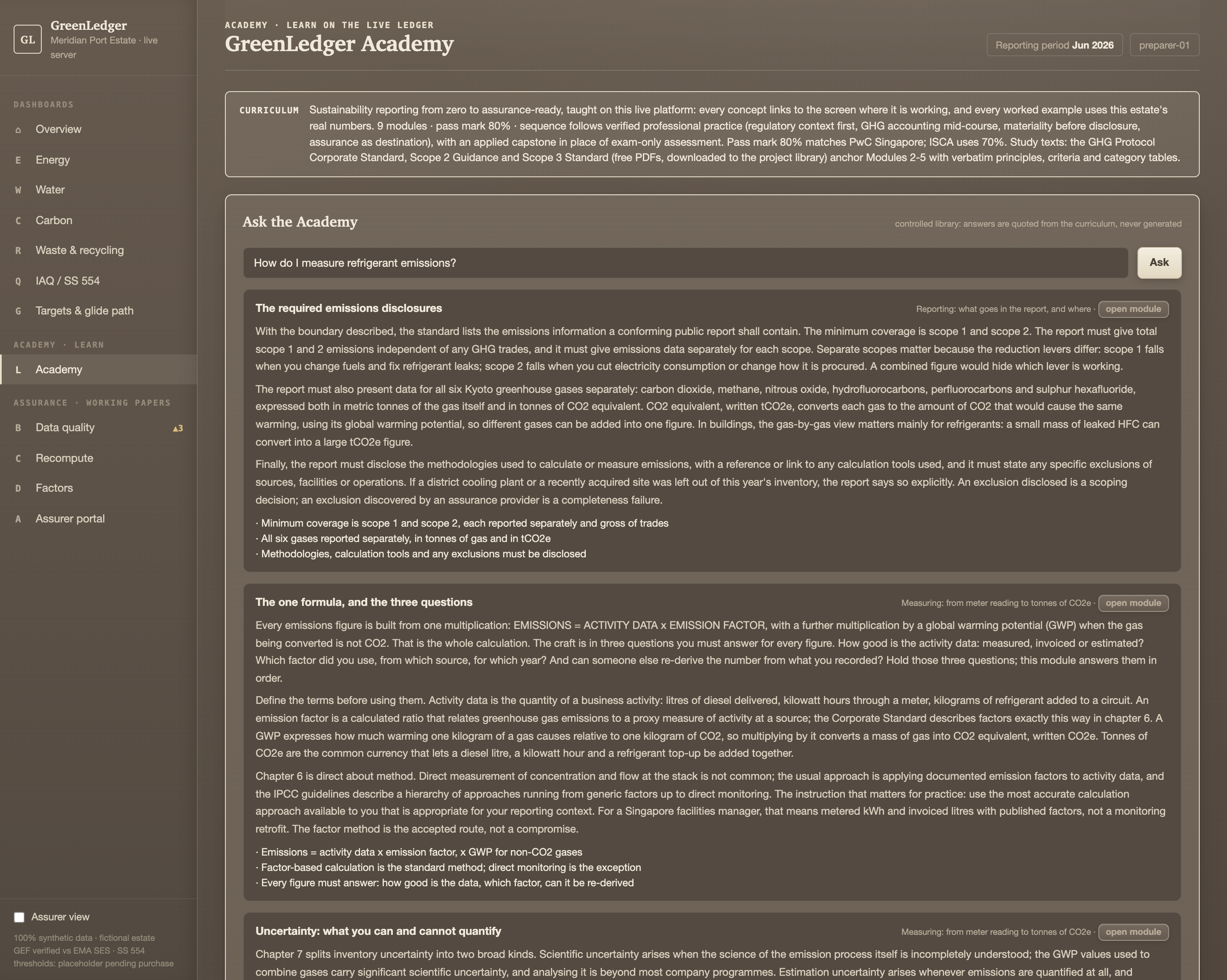 Ask the Academy answering a refrigerant measurement question by quoting the curriculum with a module citation